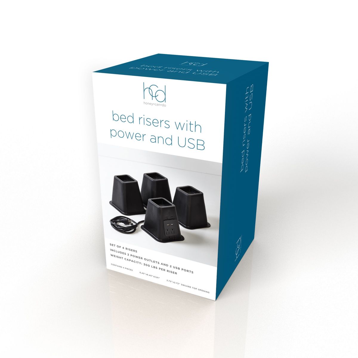 Honey Can Do Set of 4 Black Bed Risers with Outlets and USB Ports