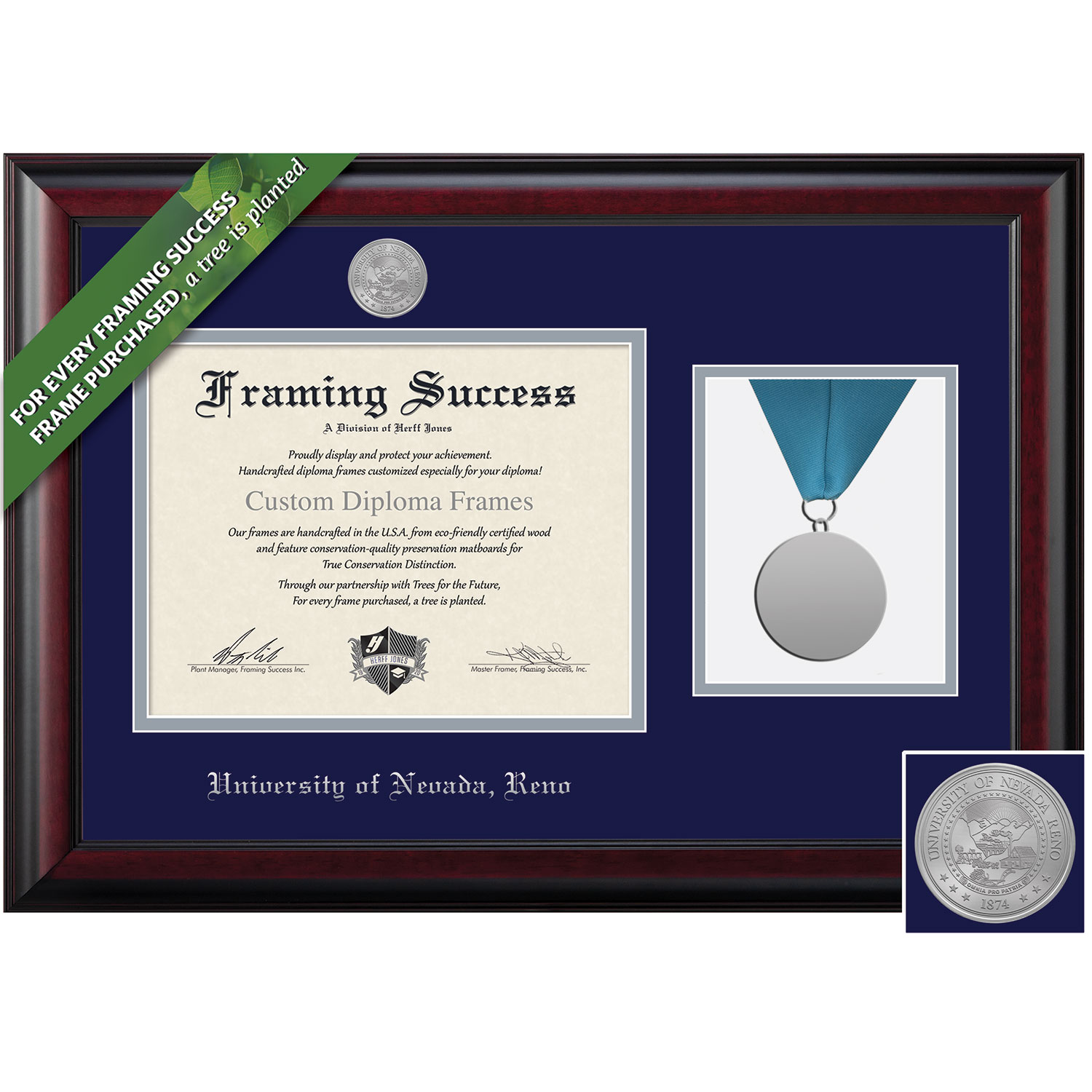 Framing Success 8.5 x 11 Classic Silver Medallion Bachelors, Masters, PhD Diploma/Medal Frame