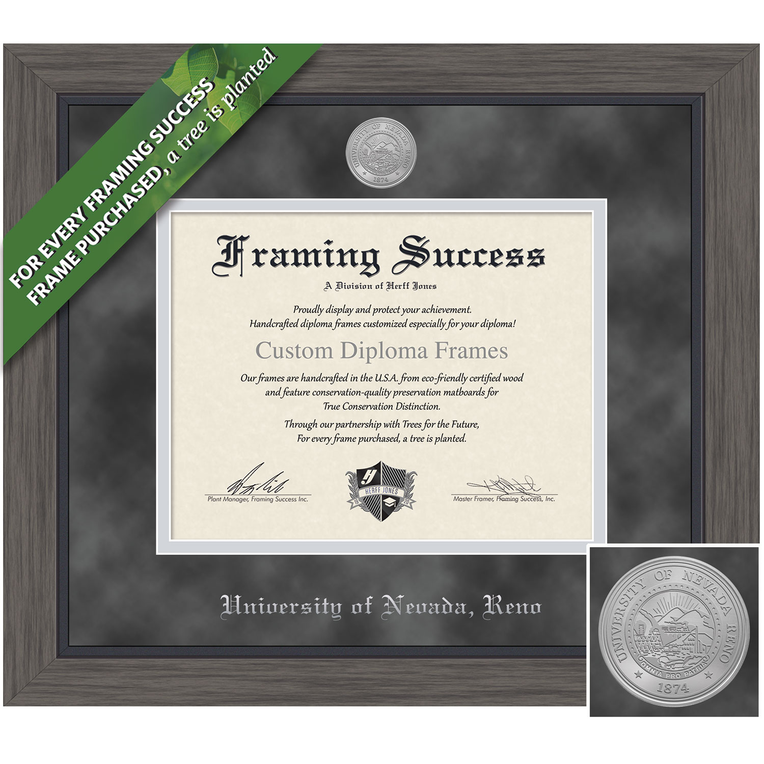 Framing Success 8.5 x 11 Greystone Silver Medallion Bachelors, Masters, PhD Diploma Frame