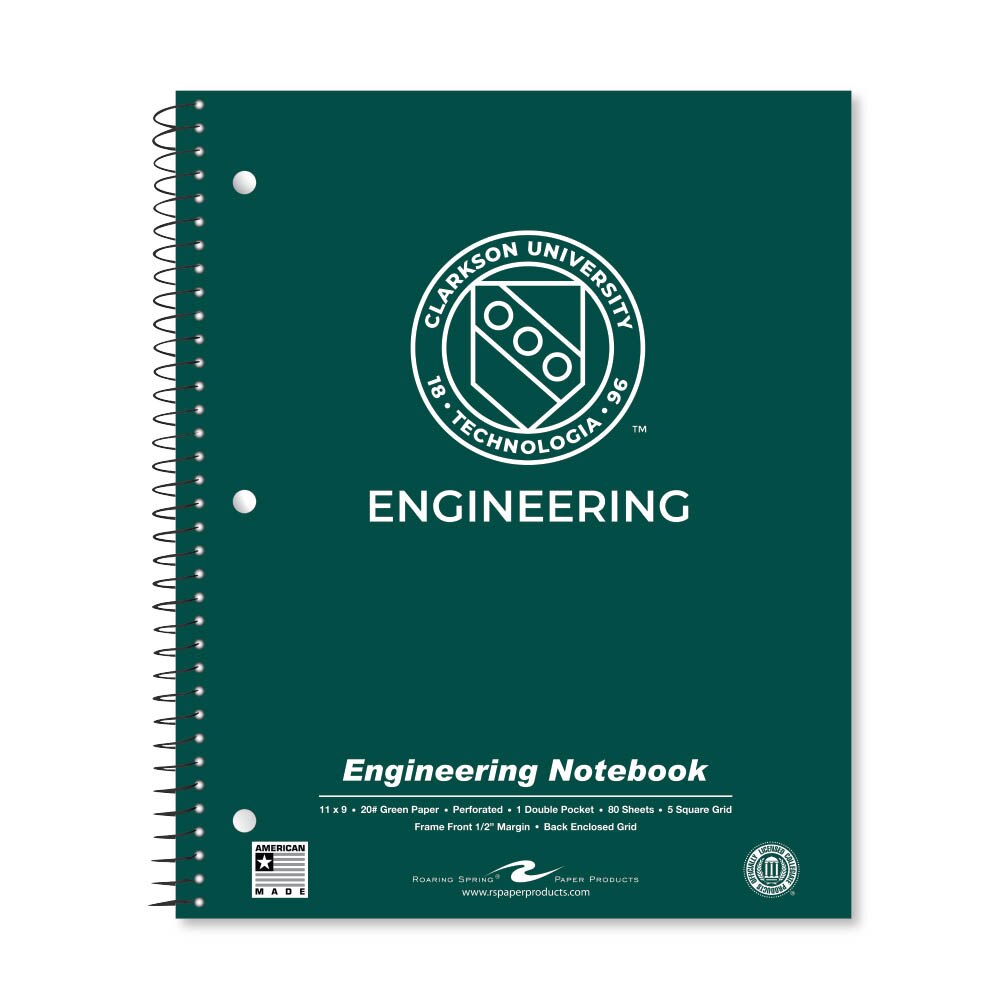 School Spirit Engineering Notebook, Green Tint 20# Paper with 1 Double Pocket