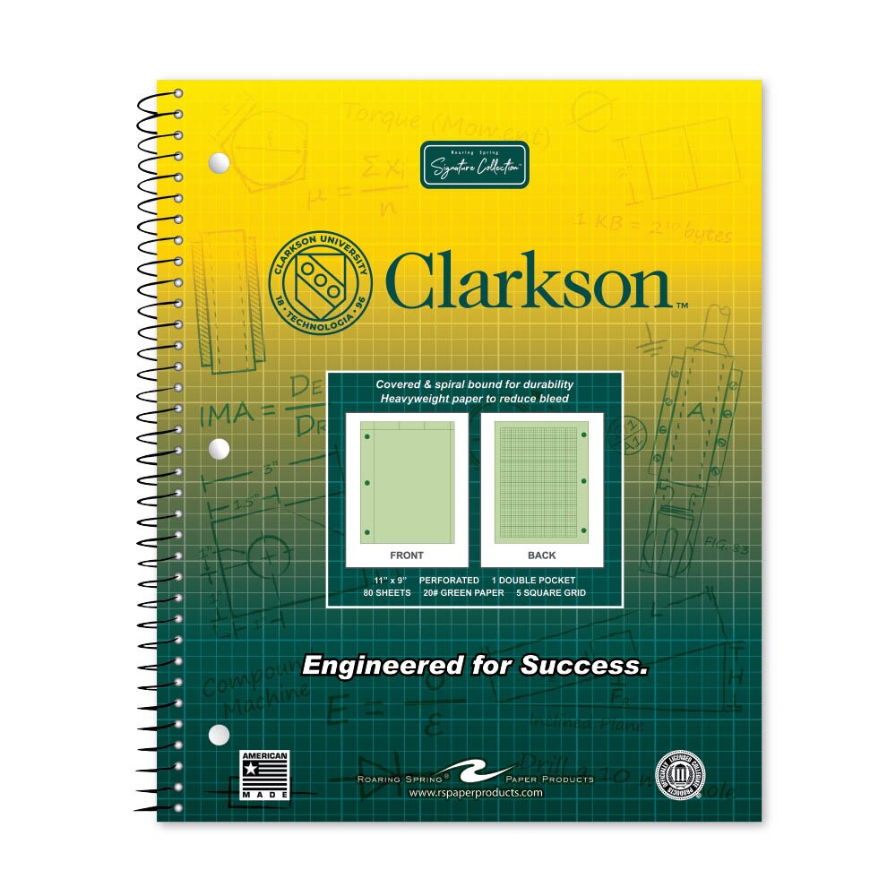School Spirit Engineering Notebook, Green Tint 20# Paper with 1 Double Pocket
