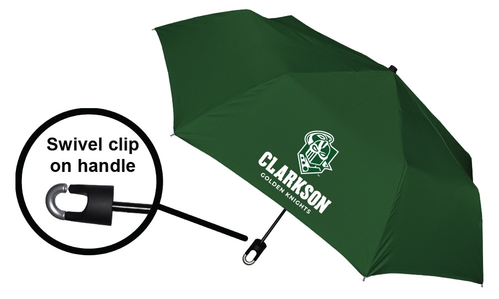 Clarkson University "Storm Clip" Mini Folding Emblematic Solid Umbrella 42" Coverage