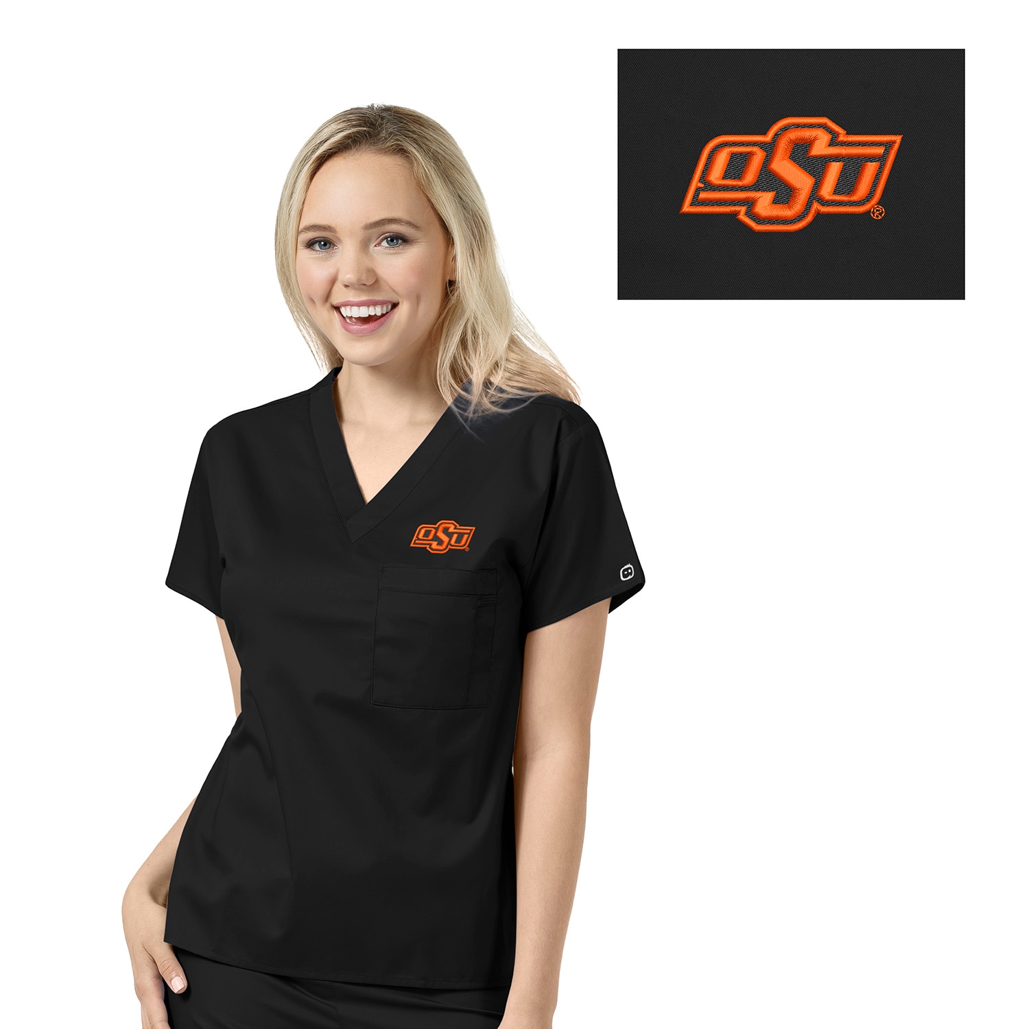 Oklahoma State Custom Decorated WonderWink WWK Unisex V-Neck Scrub Top, 100OKST1