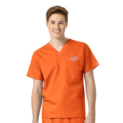 Oklahoma State Custom Decorated WonderWink WWK Unisex V-Neck Scrub Top, 100OKST1