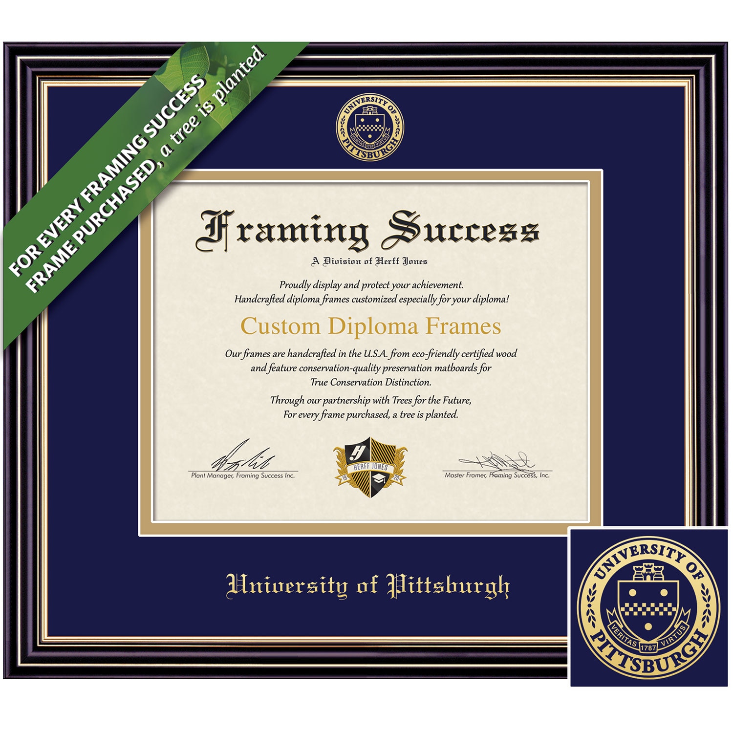 Framing Success 8.5 x 11 Prestige Gold Embossed School Seal Bachelors, Masters, PhD Diploma Frame