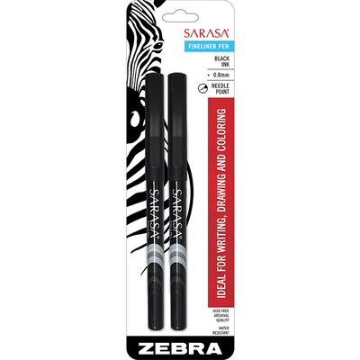 Zebra Sarasa Fineliner Pen 0.8mm Black 2Pack