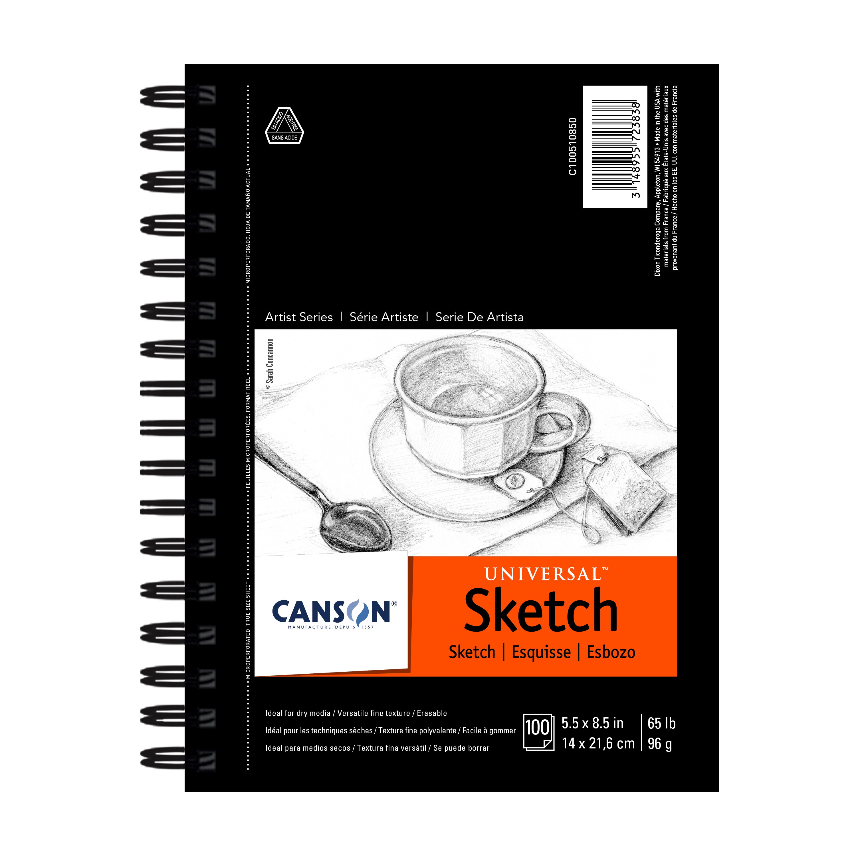 Canson Universal Heavy-Weight Sketch Pad,  5-1/2" x 8-1/2", 100 Sheets/Pad