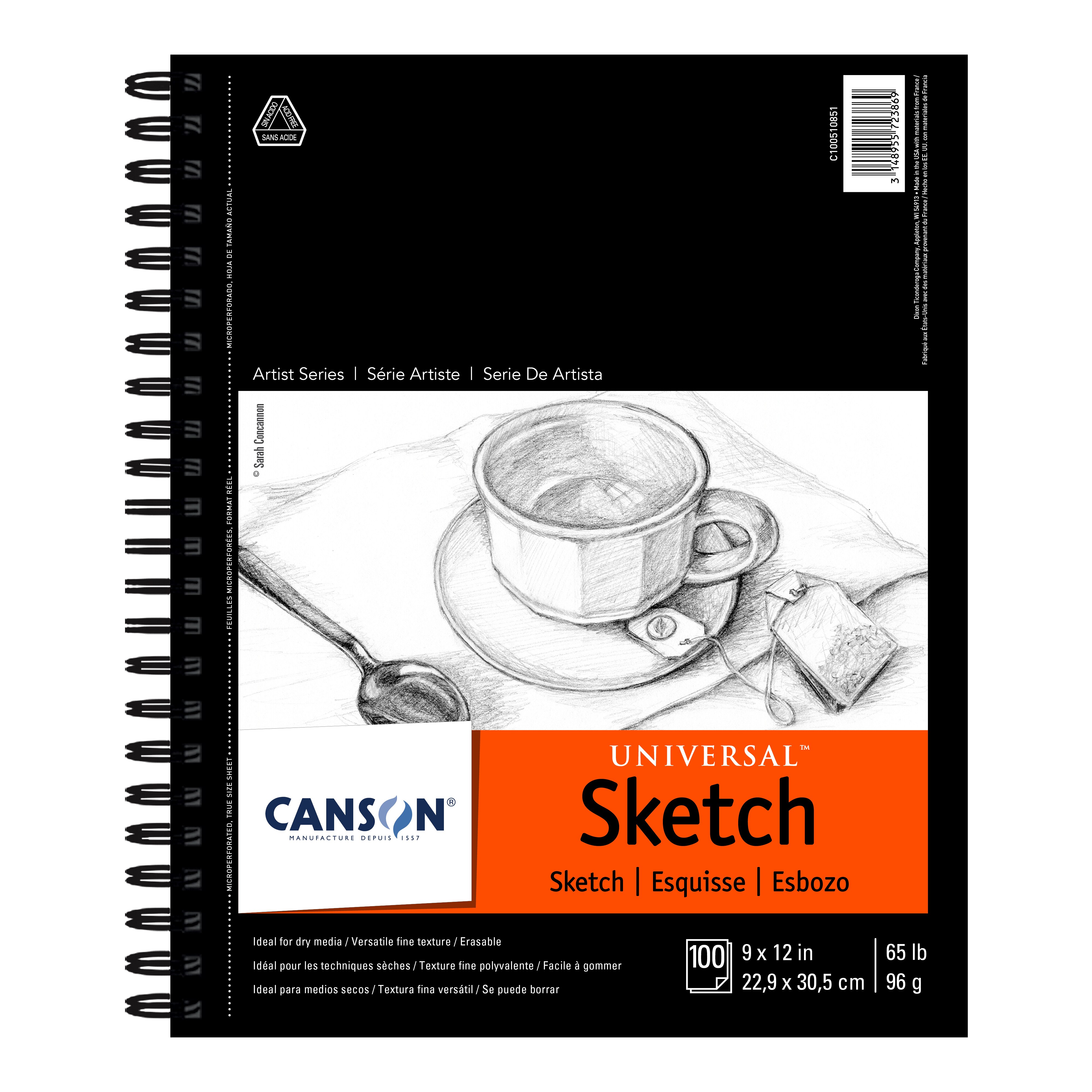 Canson Universal Heavy-Weight Sketch Pad,  9" x 12", 100 Sheets/Pad