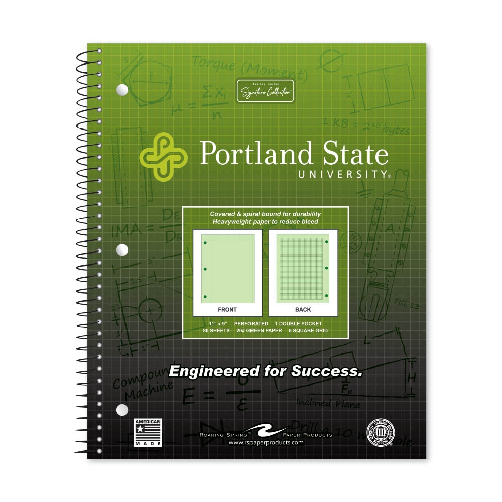 School Spirit Engineering Notebook, Green Tint 20# Paper with 1 Double Pocket