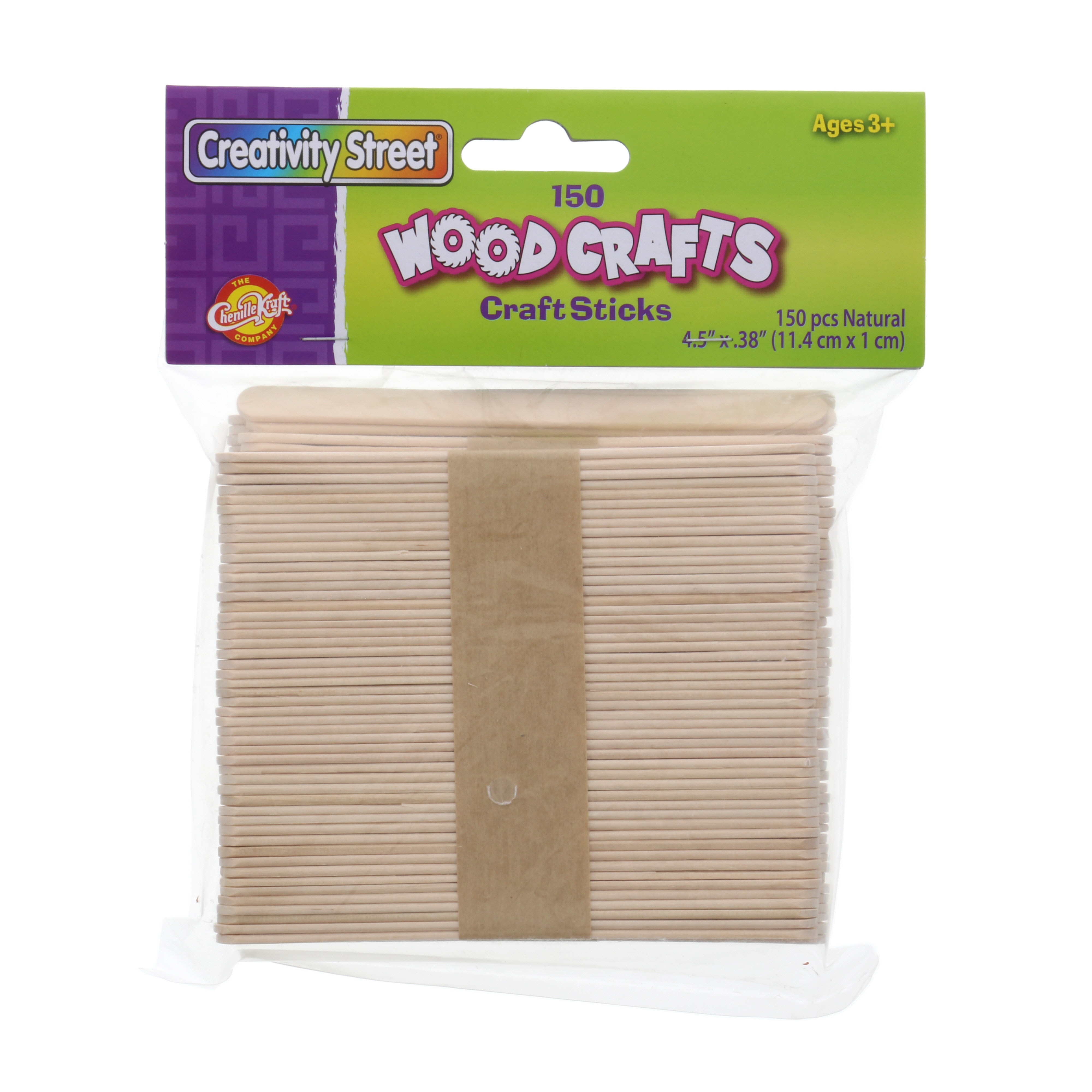 Creativity Street Wooden Craft Sticks, 4.5" Regular, Natural, 150/Pkg.