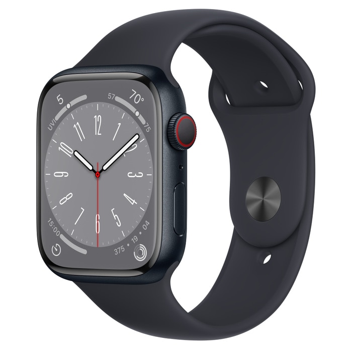 Apple Watch Series 8 GPS + Cellular 45mm Midnight Aluminum Case with Midnight Sport Band - S/M