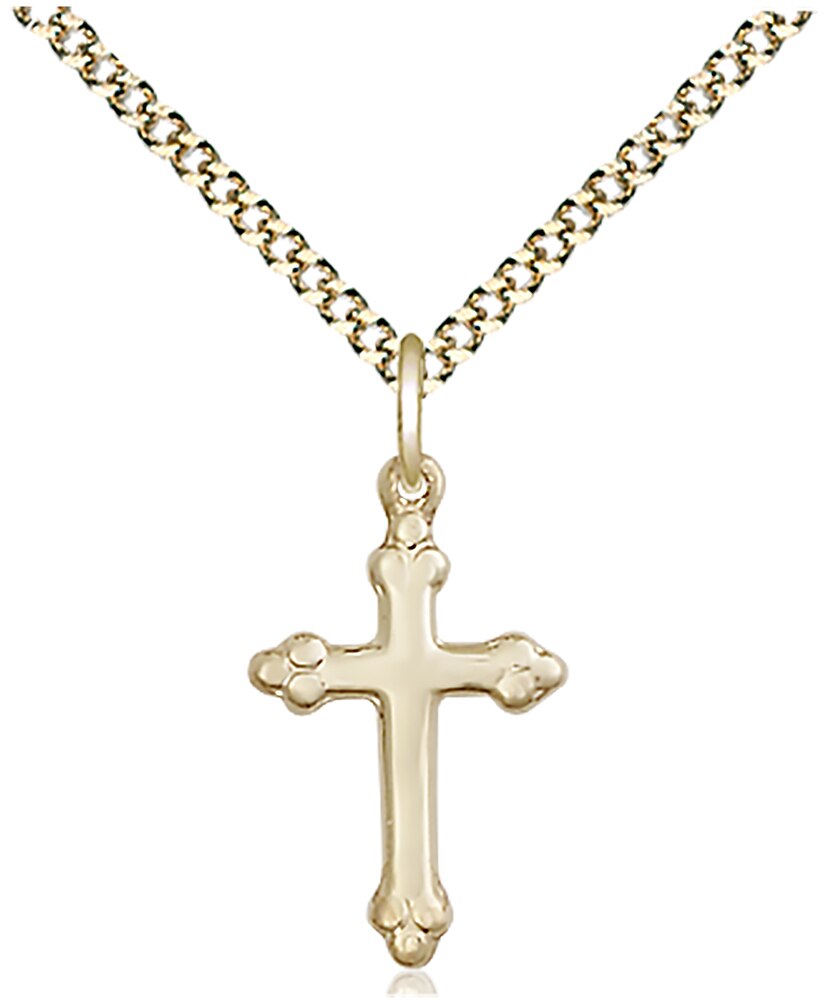 14kt Gold Filled Cross Pendant on an 18-inch Gold Plate Light Curb Chain.  Handmade in the USA