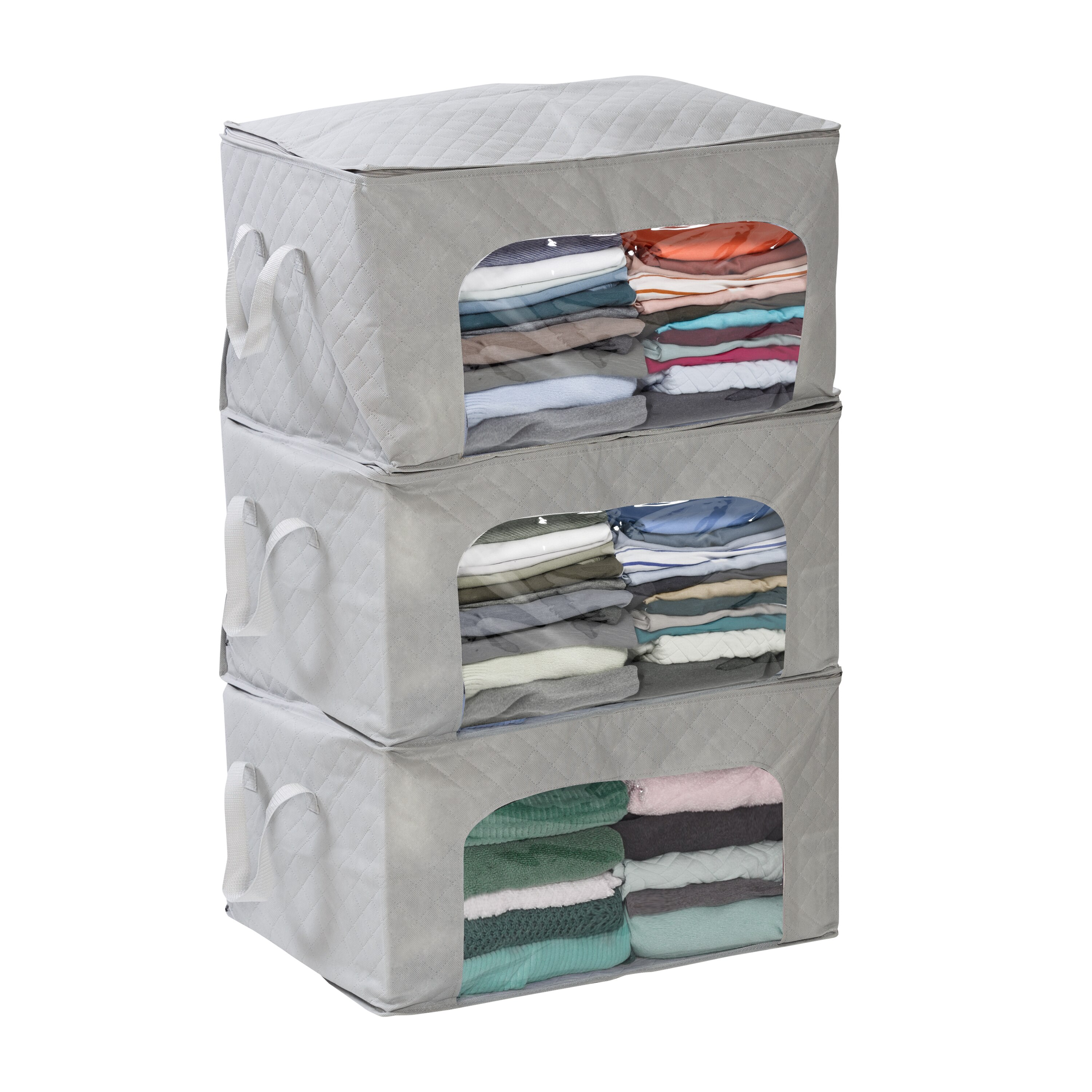 Set of 3 Grey Storage Bags with Handles and Clear-View Windows