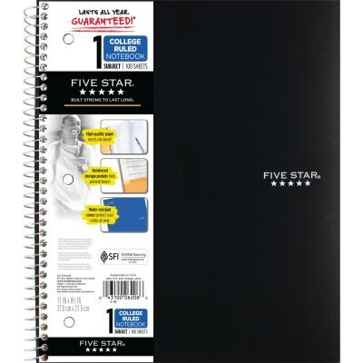 Five Star Wirebound Notebook 1 Subject College Ruled 11 x 8 12 Assorted Colors 100 ct