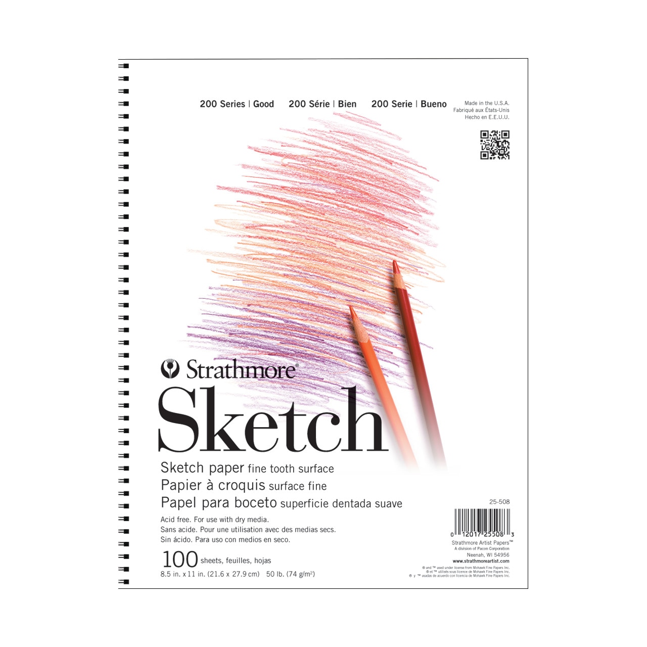Strathmore Sketch Paper Pad, 200 Series, 8.5" x 11", Wirebound