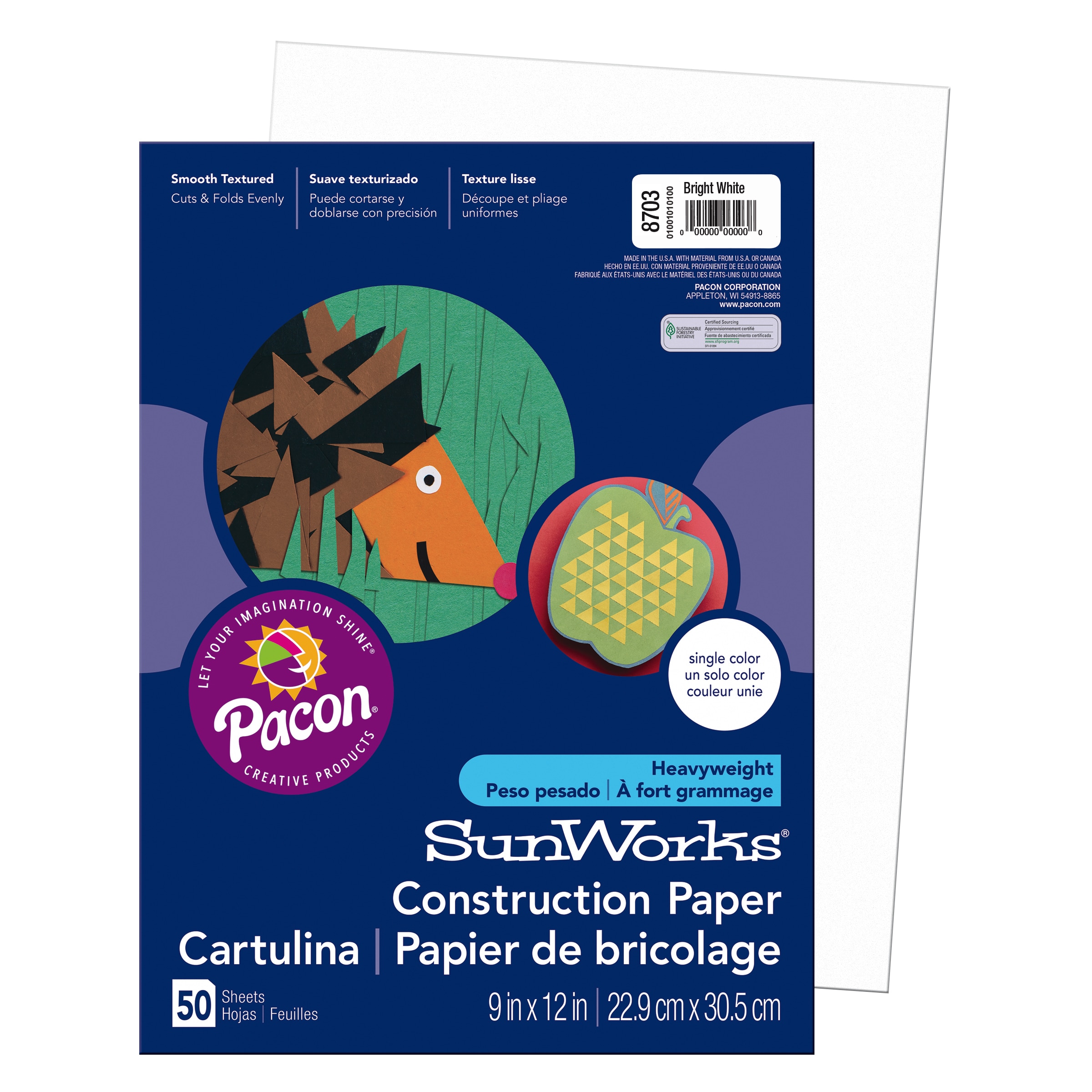 Pacon SunWorks Construction Paper, 20 Sheets, 9" x 12", Bright White