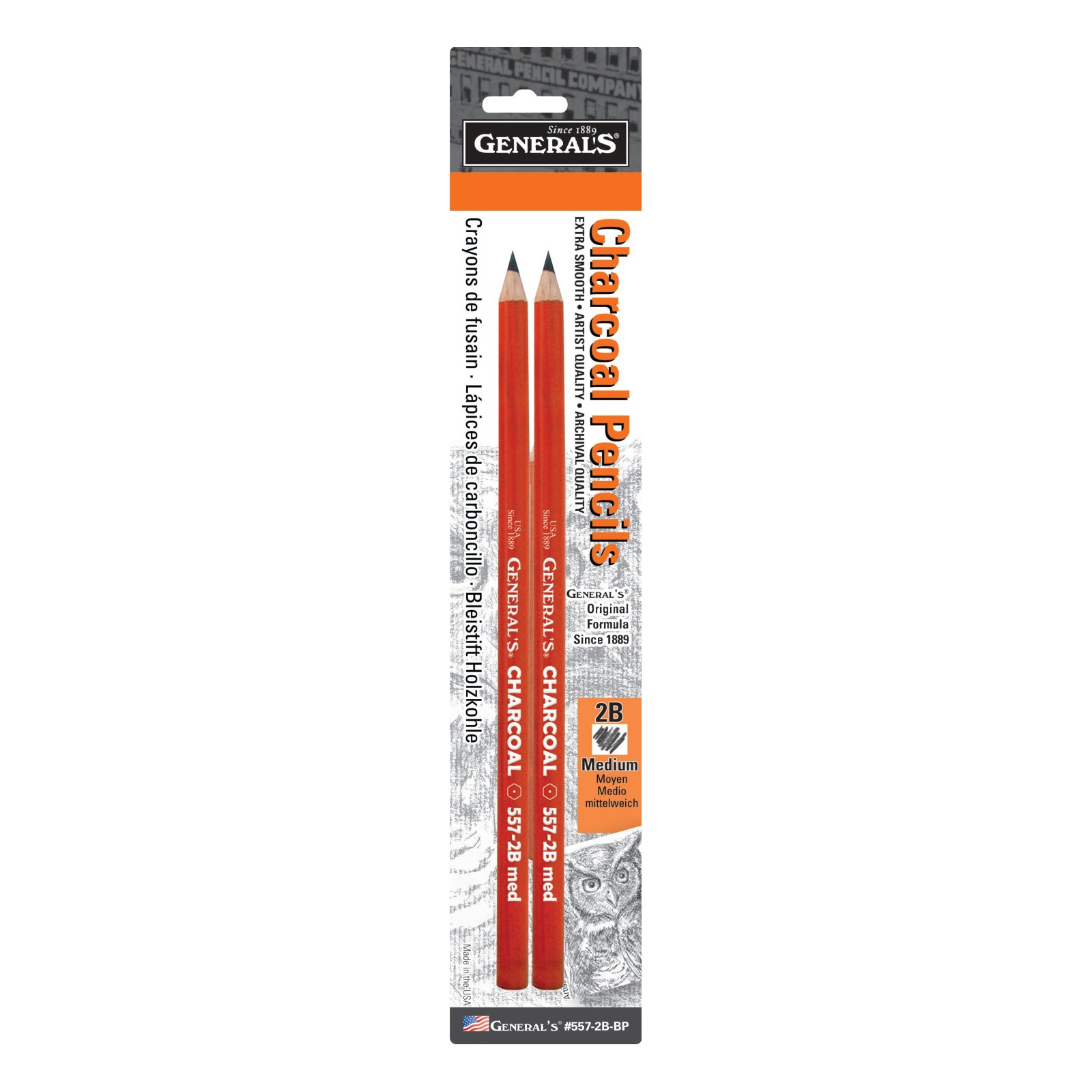 General Pencil Charcoal Pencil 2-Pack, 2B