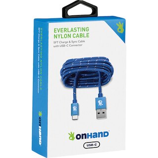 OnHand Everlast Nylon TypeC Cable 5ftBlue