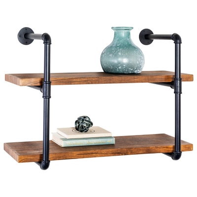 2 Tier Black Industrial Wall Shelf