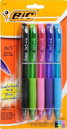 BIC  BU3 Comfort Grip Retractable Ballpoint Pen 5pk