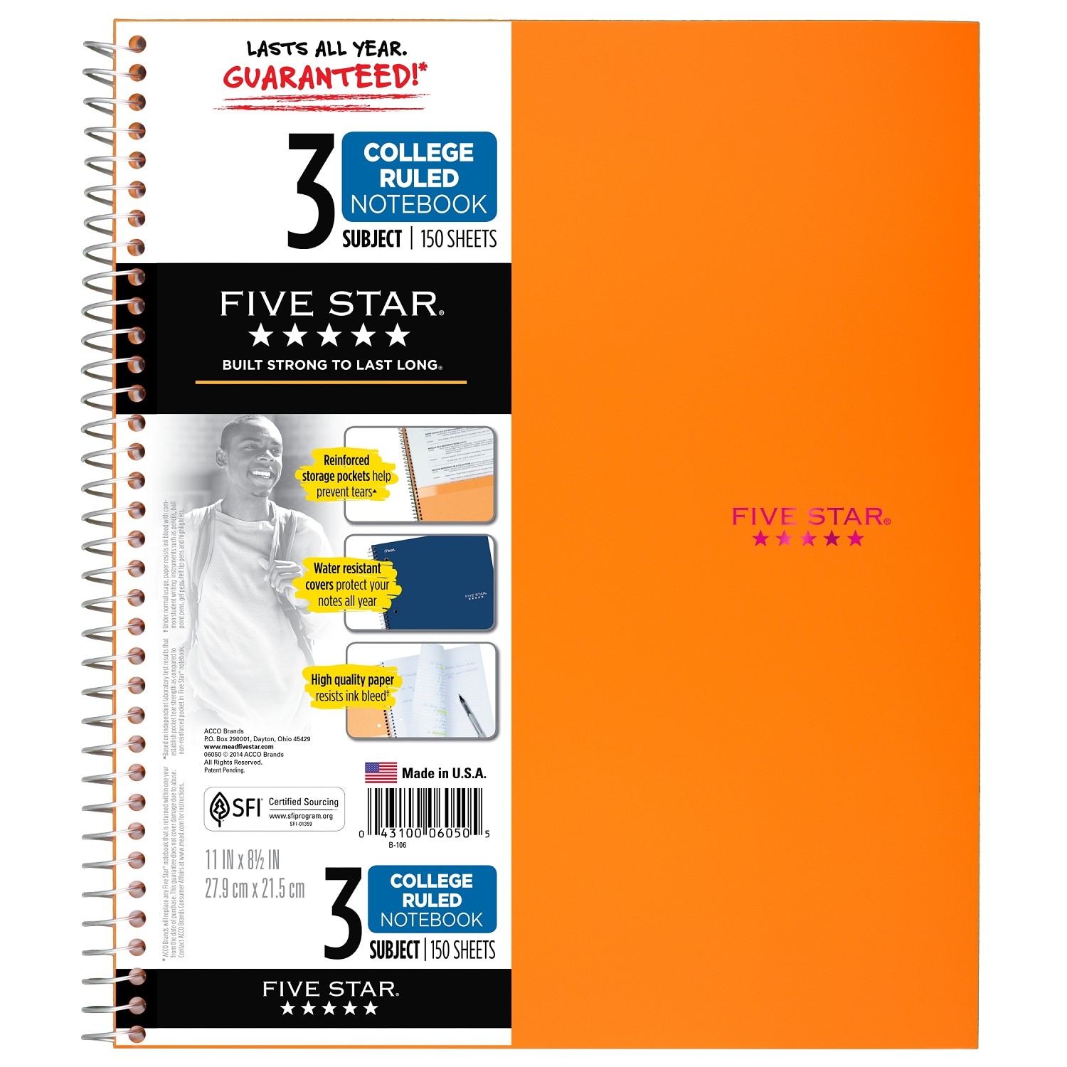 Five Star Trend Wirebound Notebook 3 Subject College Ruled 11 x 8 12 Assorted Colors