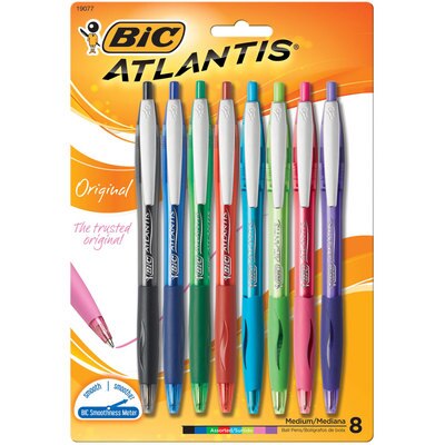 BIC Atlantis Original Retractable Ball Pen Medium Point 1.00mm Assorted Colors 8Pack