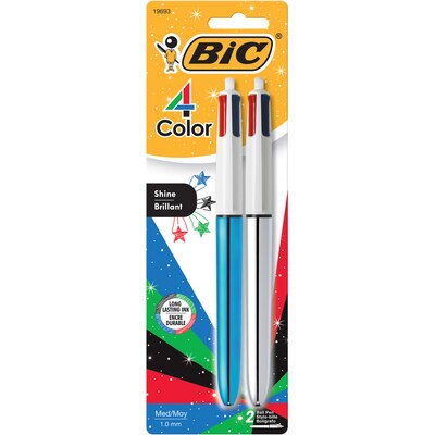 BIC 4Color Shine Ball Pen Medium Point Metallic Barrel 2Pack