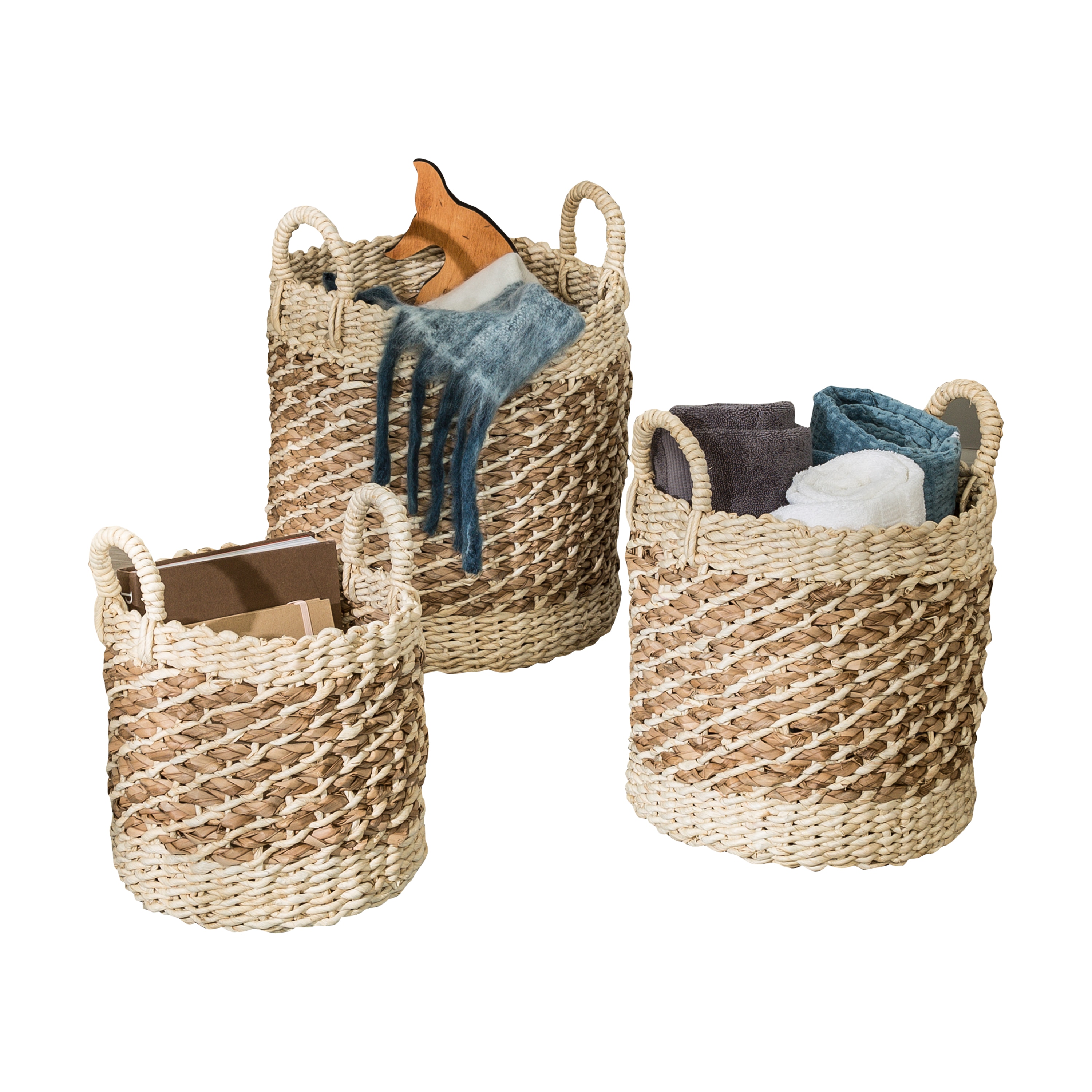 Set of 3 Natural Seagrass Woven Nesting Baskets