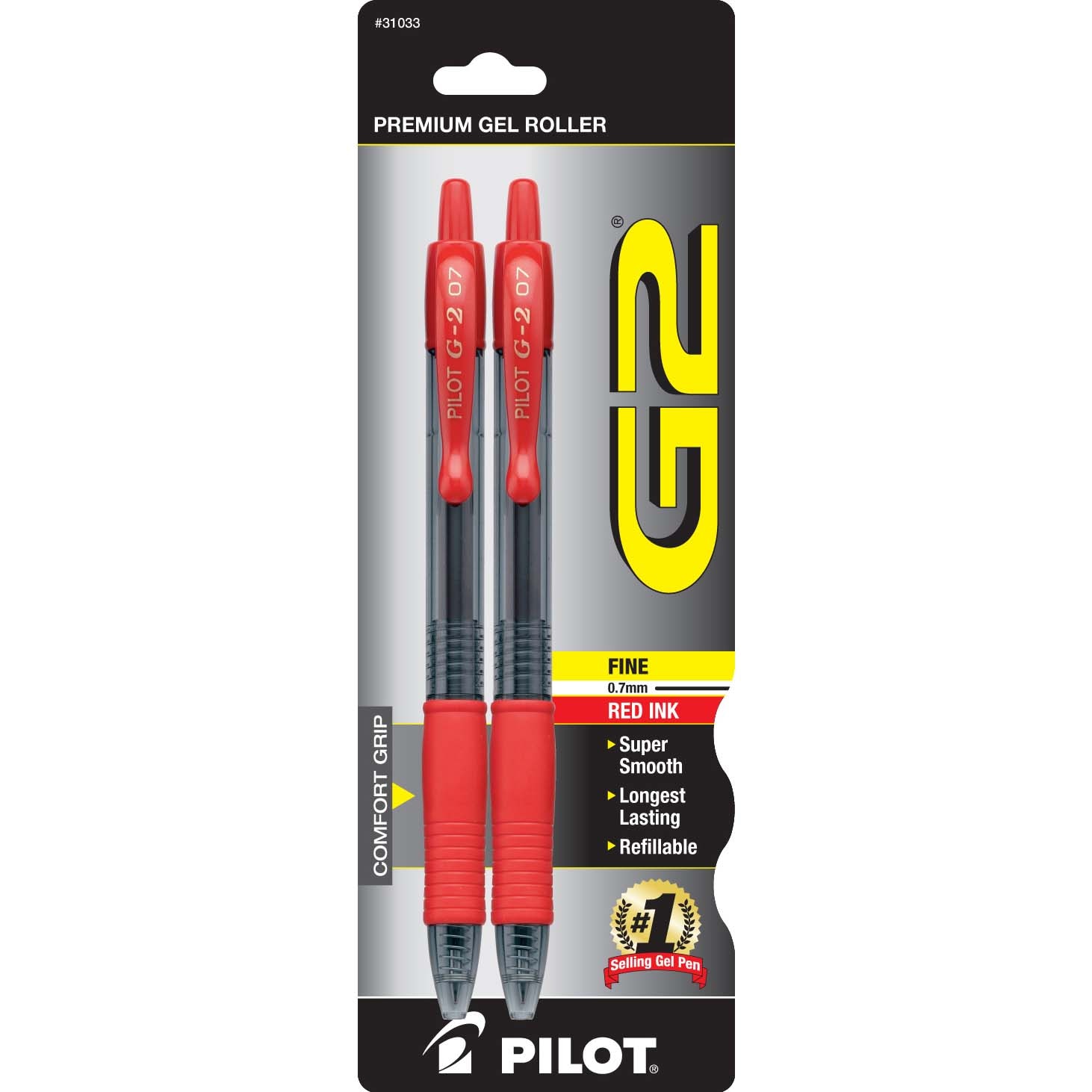 Pilot G2 Retractable Roller Gel Pen Fine 0.7mm Red 2Pack
