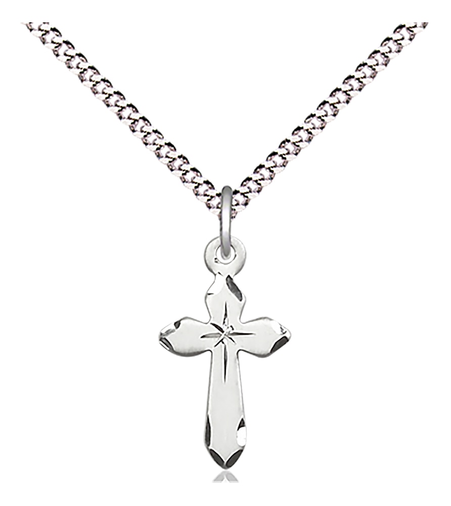 Sterling Silver Cross Pendant on an 18-inch Light Rhodium Light Curb Chain.  Handmade in the USA