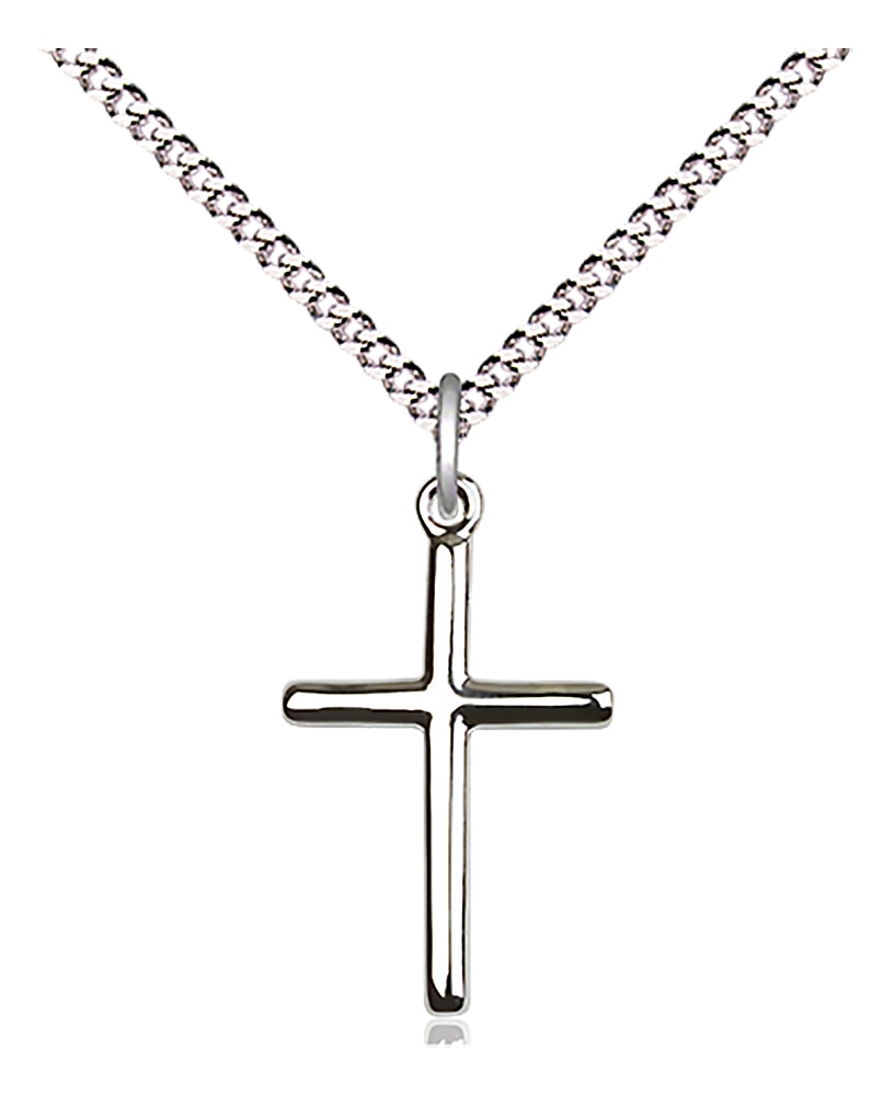 Cross Medal  Medal Measures 3/4-inch tall by 3/8-inch wide  Chain is 18 Inches in length Light Rhodium Light Curb Chain with Lobster Claw Clasp Handmade in the USA