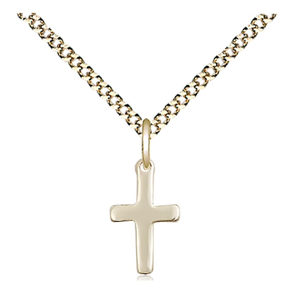 14kt Gold Filled Cross Pendant on an 18-inch Gold Plate Light Curb Chain.  Handmade in the USA