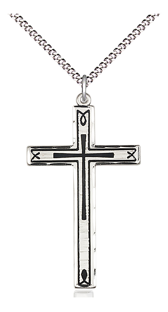 Cross Medal  The Cross Medal features a Black Epoxy Design  Medal Measures 1 1/2-inch tall by 1-inch wide  Chain is 18 Inches in length Light Rhodium Light Curb Chain with Lobster Claw Clasp Handmade in the USA