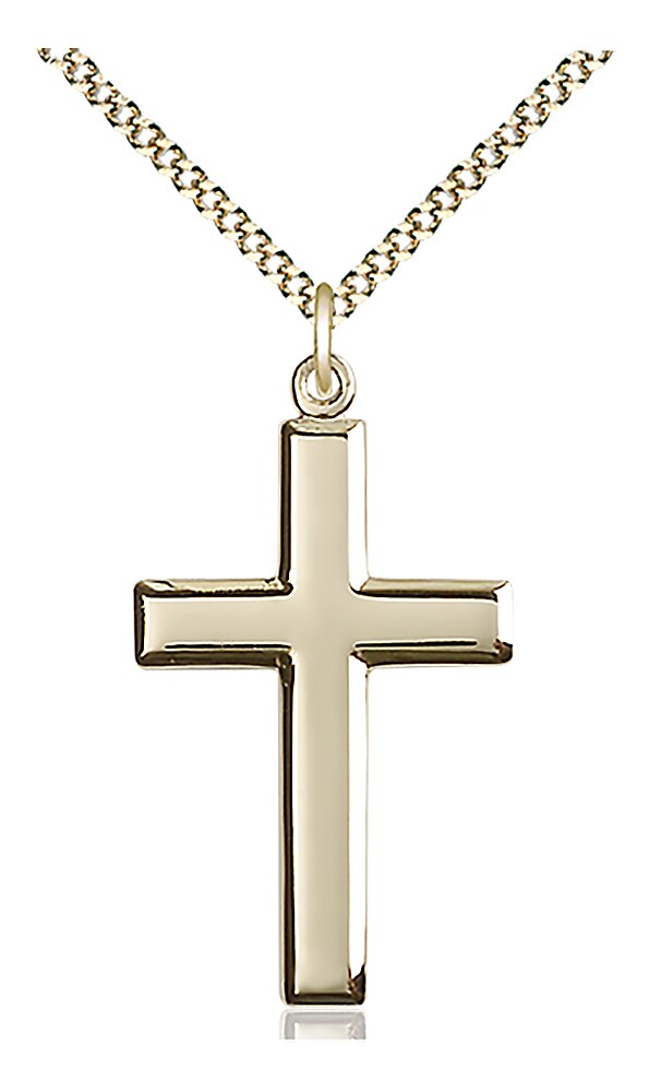 14kt Gold Filled Cross Pendant on an 18-inch Gold Plate Light Curb Chain.  Handmade in the USA