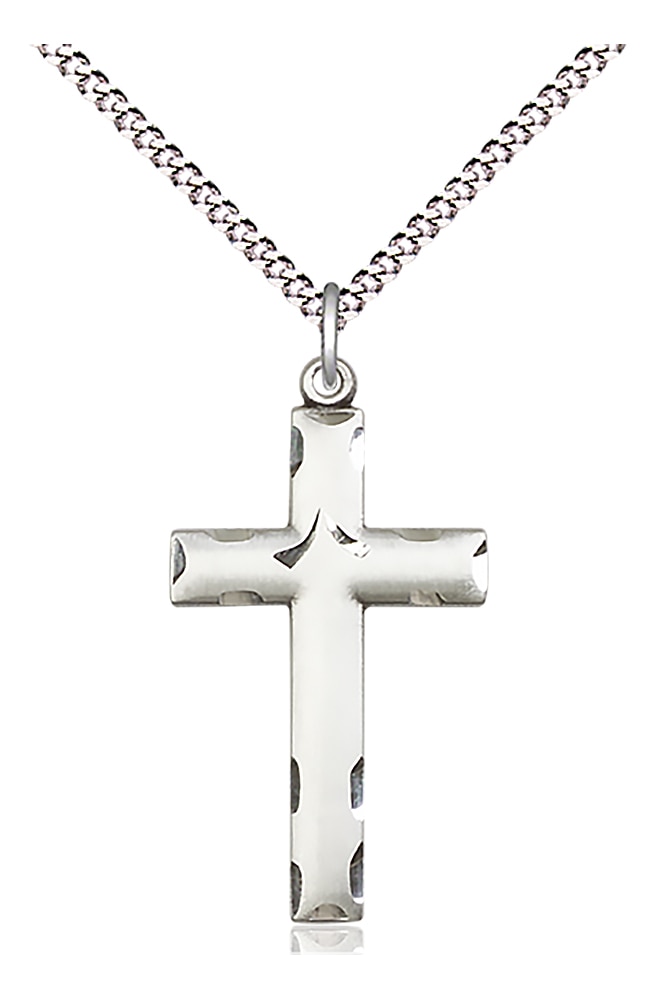 Sterling Silver Cross Pendant on an 18-inch Light Rhodium Light Curb Chain.  Handmade in the USA