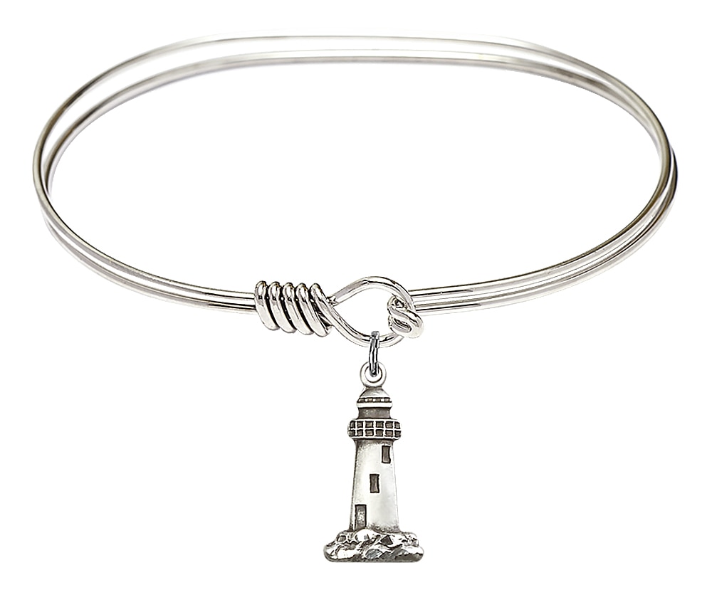 Bliss Sterling Silver Lighthouse Charm on a 7-inch Eye Hook Bangle Bracelet