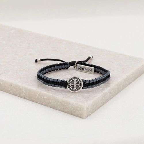 My Saint My Hero Gratitude Blessing Bracelet Black/Metallic Silver/Silver Medal