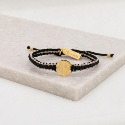 My Saint My Hero Gratitude Blessing Bracelet Black/Metallic Gold/Gold Medal