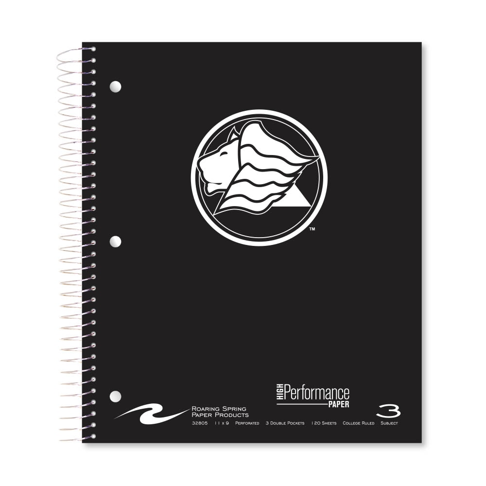 Roaring Premium 3 Subject Notebook, 8.5x11 College Ruled 20lb Paper, Pressboard Foil Cover