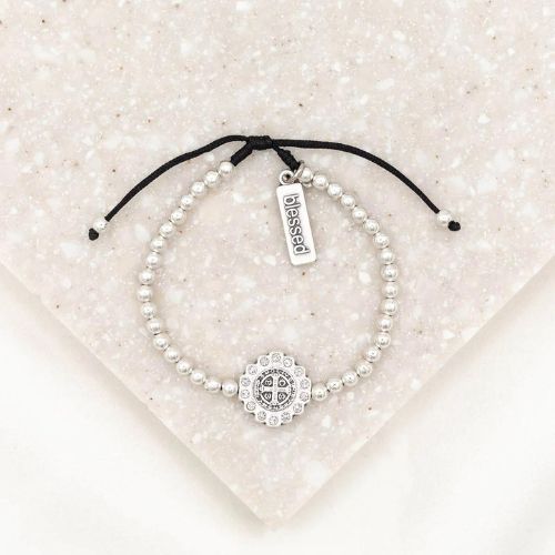 My Saint My Hero Mantra of Beauty & Brilliance Bracelet - Silver/Black & Crystals