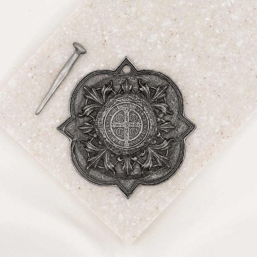 My Saint My Hero House Blessing Medallion - Saint Benedict Cross - 3.5" x 2" Silver