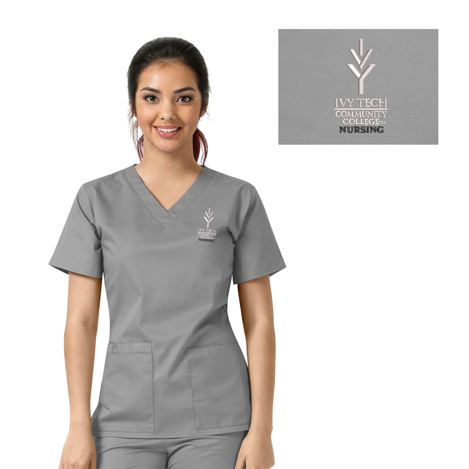 Ivy Tech Custom Decorated WonderWink WWK Nursing Women's V-Neck Scrub Top, 101IVY9
