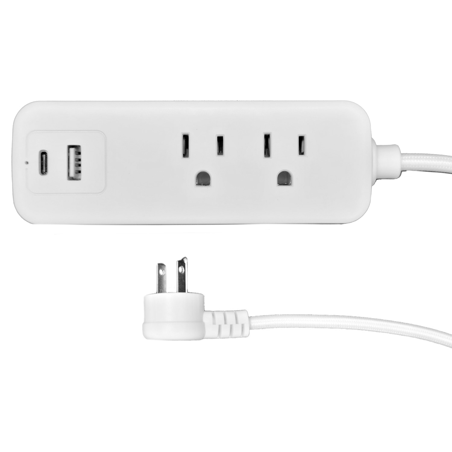 5FT Braided Cord Extendable Charging Station 2AC + 1USB + 1USBC w/ Surge Protection ETL Certified-White