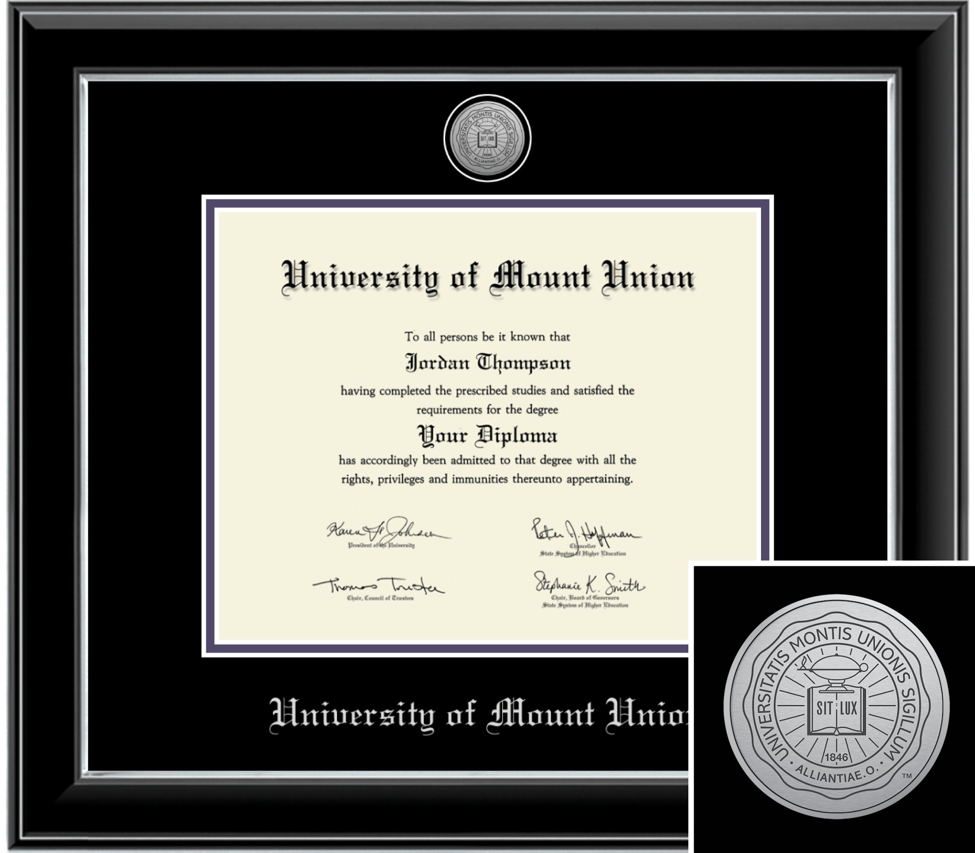Church Hill Classics, Engraved, 8x10, Black Lacquer, Bachelors, Masters, Diploma Frame