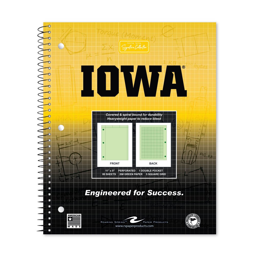 School Spirit Engineering Notebook, Green Tint 20# Paper with 1 Double Pocket