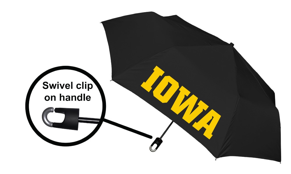 Iowa Hawkeyes "Storm Clip" Mini Folding Emblematic Solid Umbrella 42" Coverage