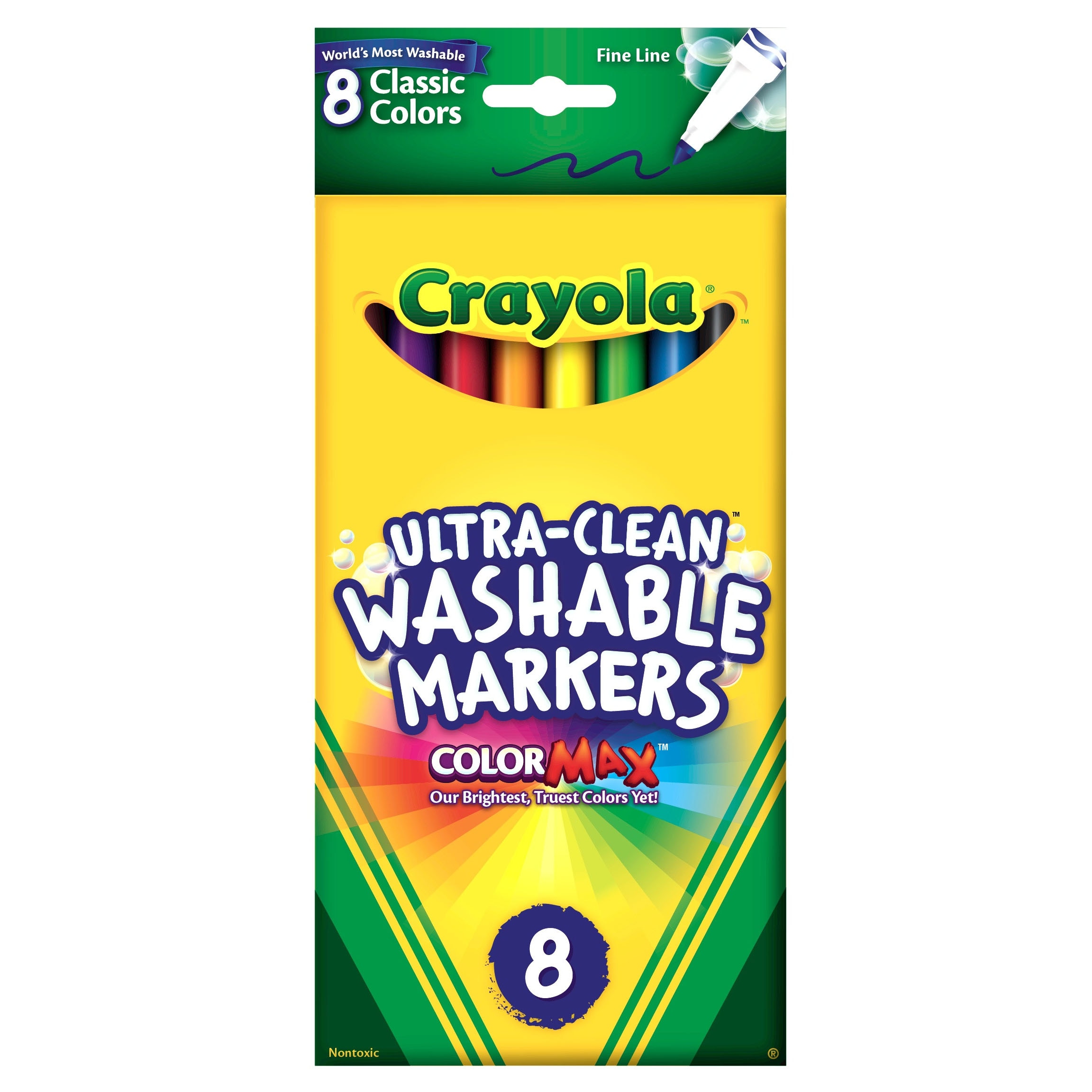 Crayola Washable Marker Set, 8-Colors, Fine, Classic