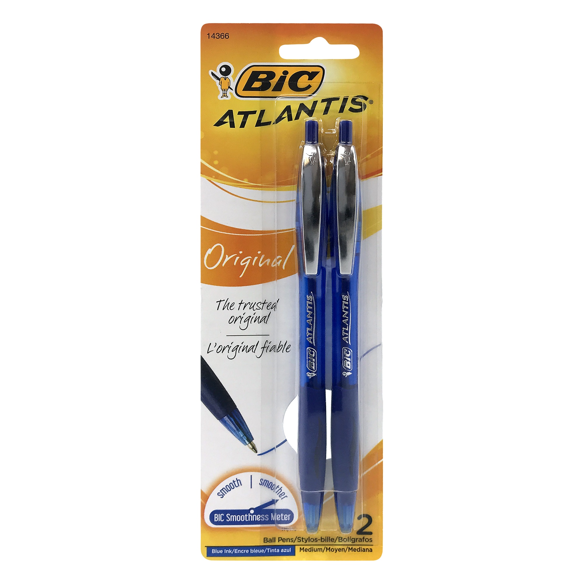 BIC Atlantis Original Retractable Ball Pen Medium Point 1.0mm Black 2Pack