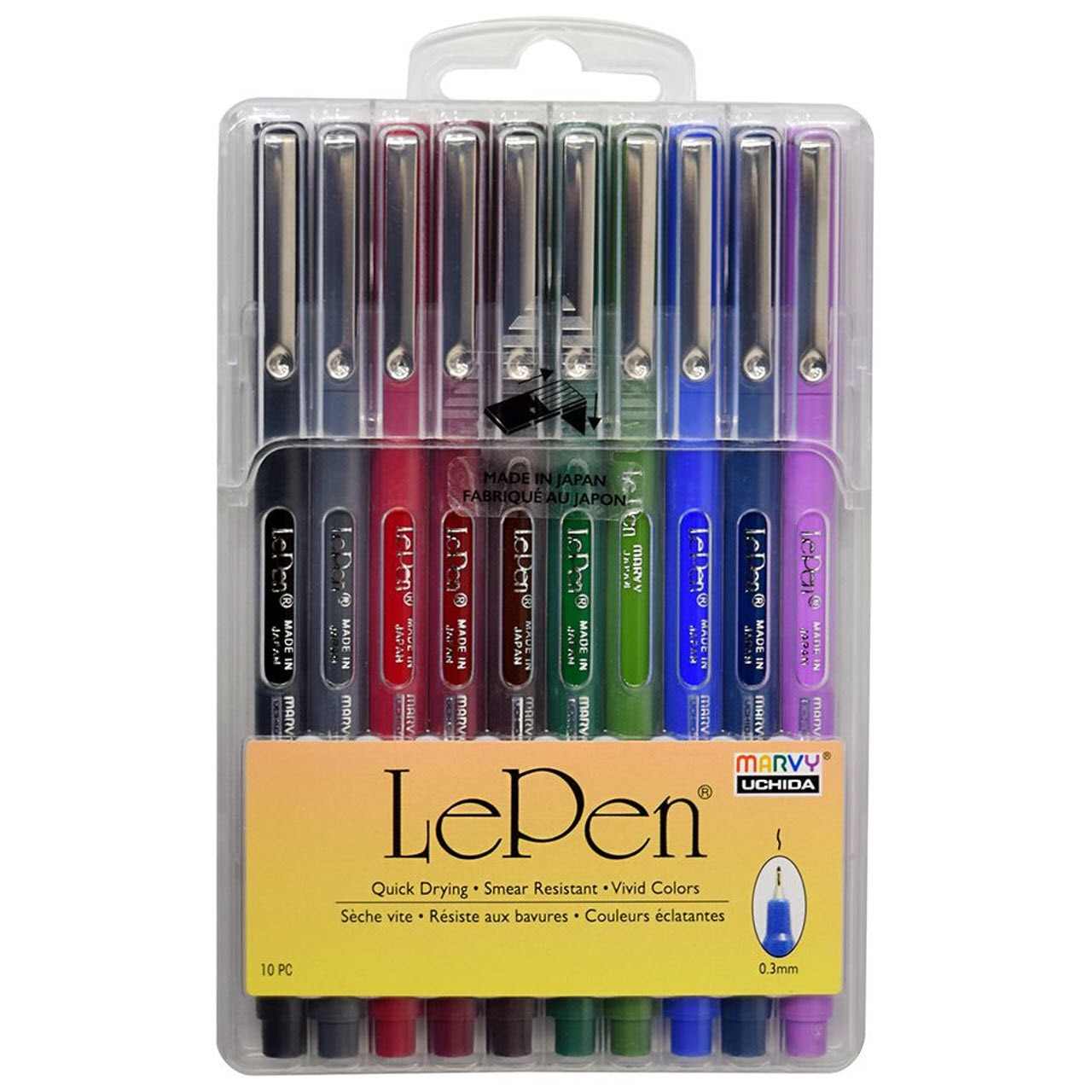 Le Pen 10 Piece Set Dark: Black Red Blue Green Brown Lavender Olive Green Dark Grey Burgundy Oriental Blue