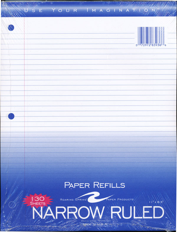Filler Paper 130 Ct Narrow Ruled